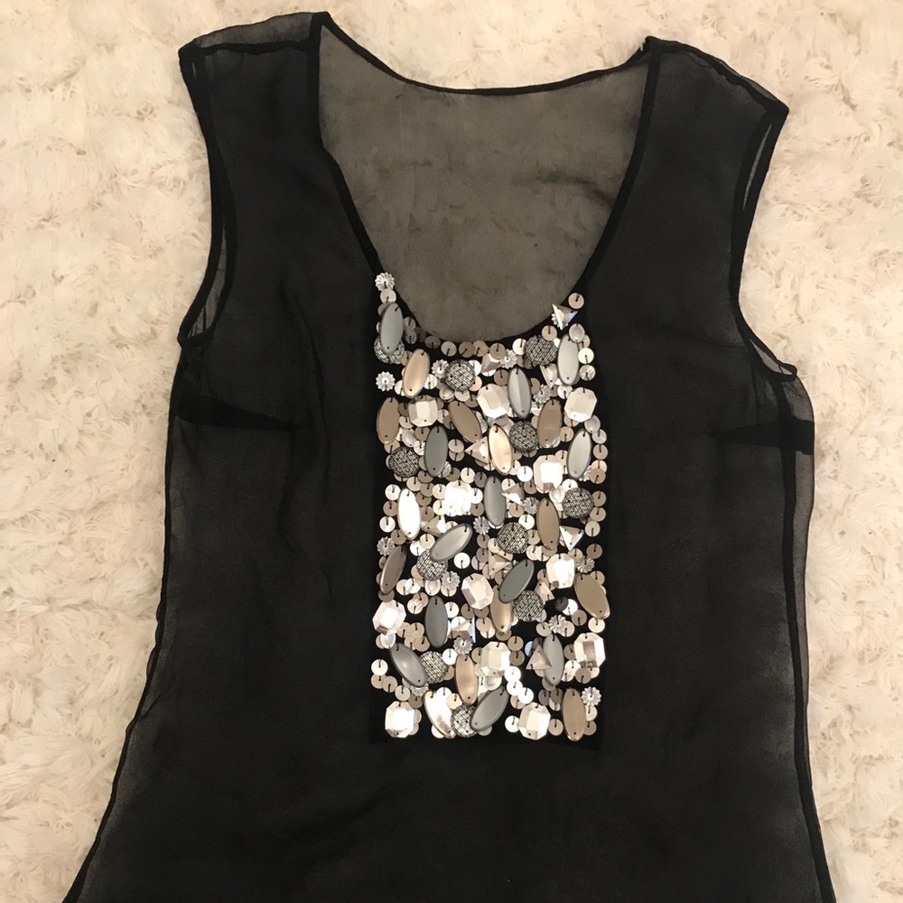 Black see thru tank with sequin center design